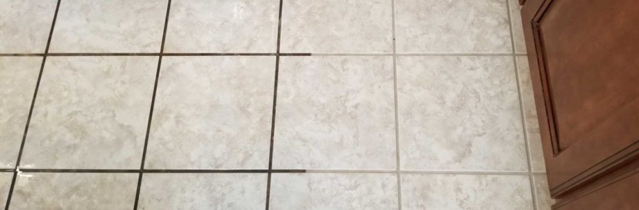 Comparison of tiles and grout being cleaned